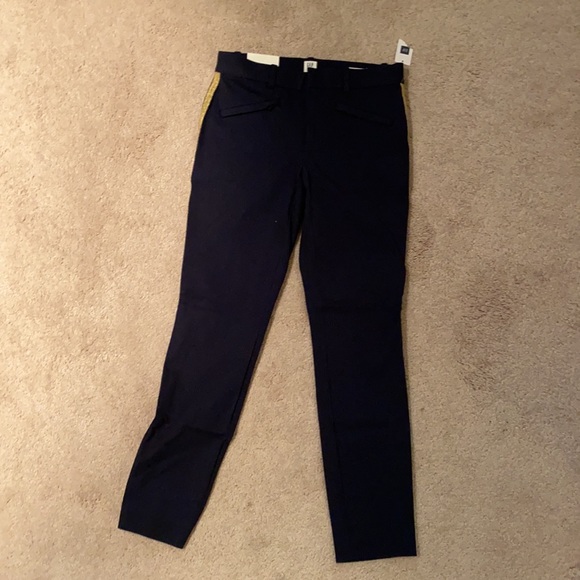 Stretch navy tuxedo pants with shined gold stripe - Picture 2 of 5